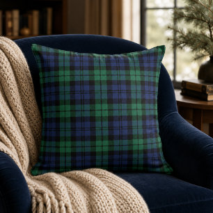 Coussin Vert rustique et bleu noir Watch plaid de vacances
