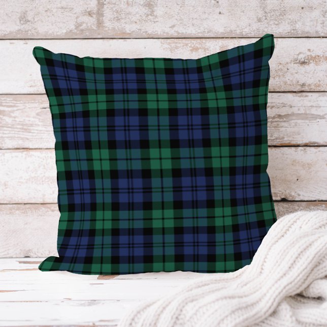 Coussin Vert rustique et bleu noir Watch plaid de vacances (Créateur téléchargé)