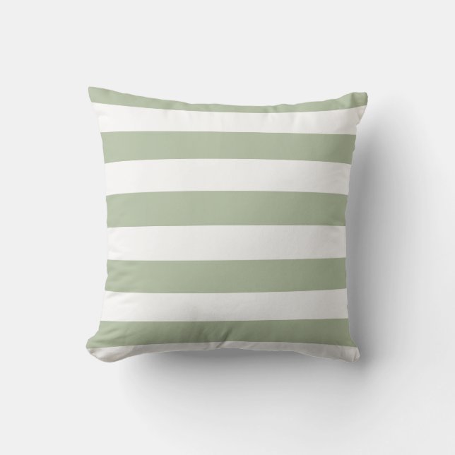 Coussin Vert sauge clair et rayures blanches (Recto)