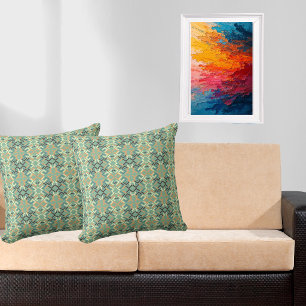 Coussin Vert sauge de luxe géométrique tribal sans couture