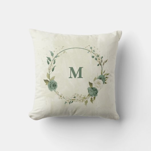 Coussin vert sauge et fleur blanche (Recto)