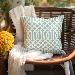 Coussin Vert sauge et motif de treillis blanc