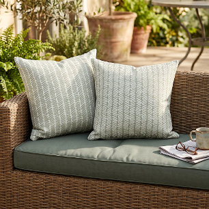 Coussin Vert sauge et rayures Chevron blanches sur réversi