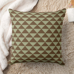 Coussin Vert sauge et tuile brun chocolat de triangle
