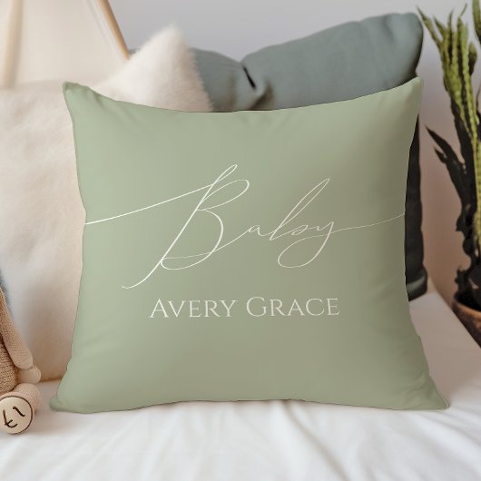 Coussin Vert Sauge Fantaisiste Avec Prénom de Bébé