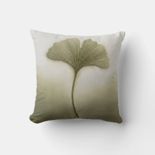 Coussin Vert Sauge Feuille de Ginkgo Biloba Minimaliste Mo