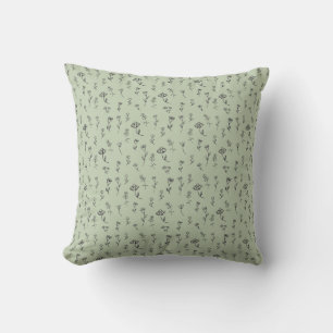 Coussin Vert sauge floral dessiné à la main