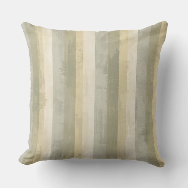 Coussin Vert Sauge Gris Jaune Moderne Rustique Rayé Atténu (Recto)
