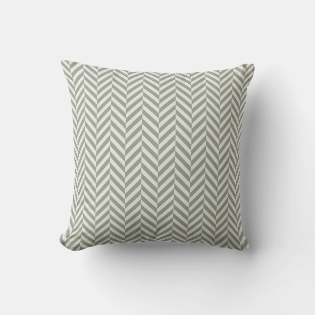Coussin Vert sauge herringbone géométrique (Recto)