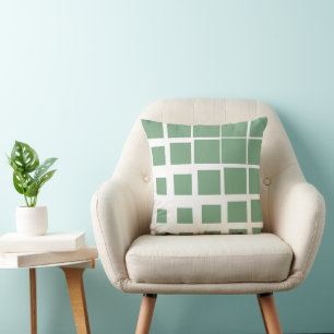 Coussin Vert sauge moderne déconstruit plaid géo abstrait
