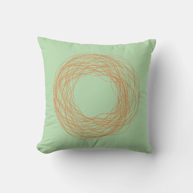 Coussin Vert sauge moderne et psychédélique orange (Recto)