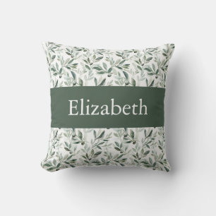 Coussin Vert sauge monogramme nom pays français olivier