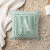 Coussin Vert sauge monogramme prépa à bordure festonnée (Couverture)
