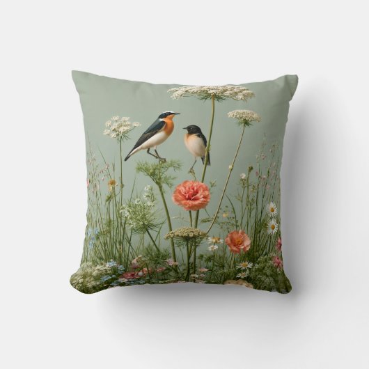 Coussin Vert Sauge Murmures dans la Prairie (Recto)