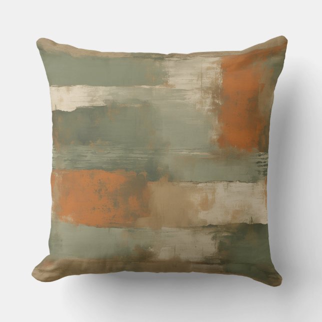 Coussin Vert Sauge Olive Orange Beige Abstrait (Recto)