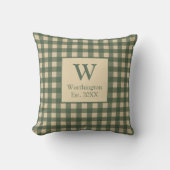 Coussin Vert Tanné Beige Monogramme Plaid Country (Recto)