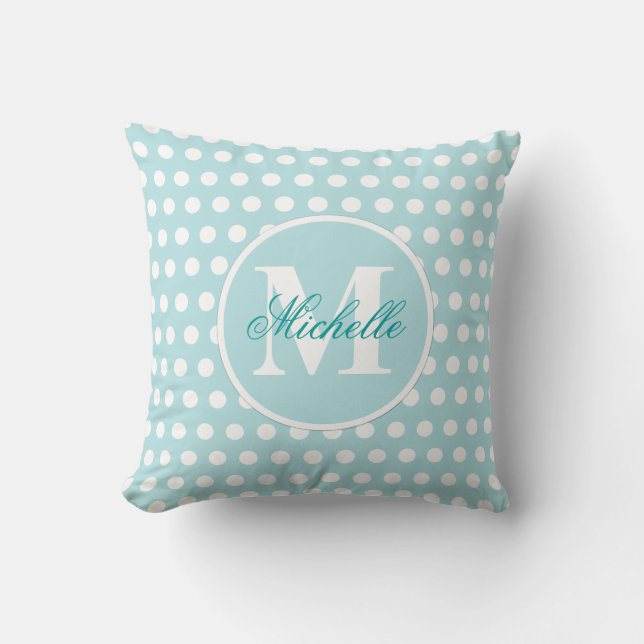 Coussin vert turquoise de monogramme de point de (Recto)