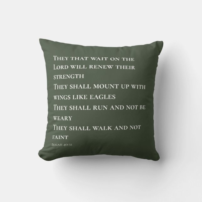 Coussin Vert Verset de l'Écriture Isaïe 40 (Recto)