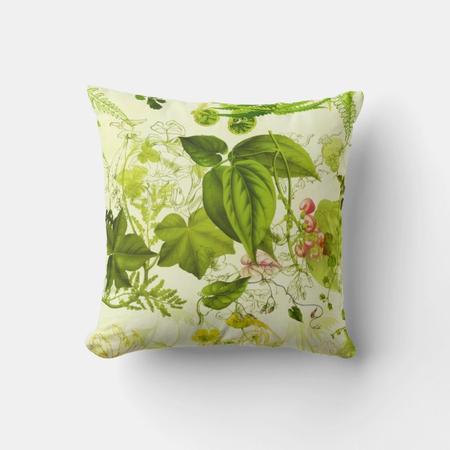 Coussin Vert vintage Botanique Fleurs sauvages Aquarelle (Recto)