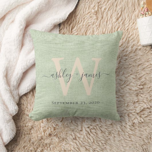 Coussin Verte Lin ivoire Monogramme Mariage Keepsaké (Couverture)