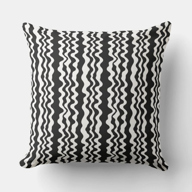Coussin vertical, bandes courbes, gris, rayures, noir (Recto)
