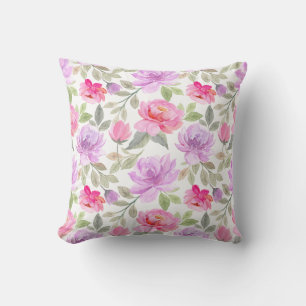 Coussin Vibe Printanier Frais : Dessin Floral Rose et Viol