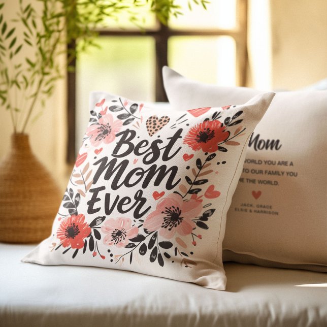 Coussin Vibes Boho Fleurs jolies 'Meilleure Maman'  (Créateur téléchargé)