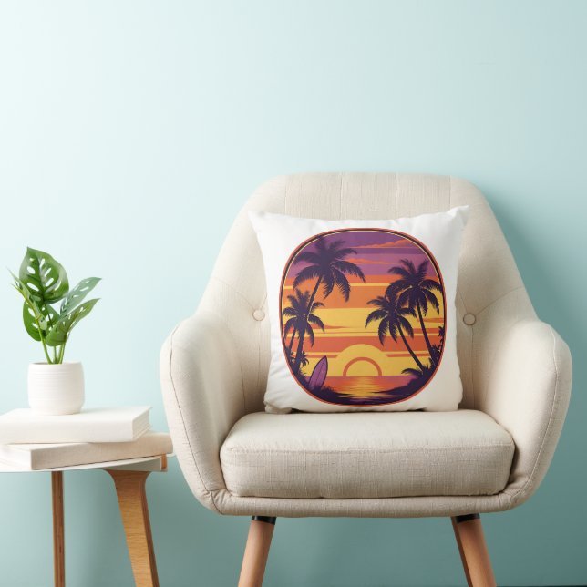Coussin Vibes de coucher de soleil et de Surf rétro (Chaise)