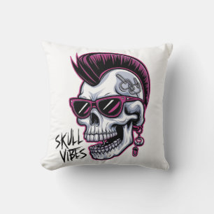 Coussin Vibes de crâne punk. Crâne cool avec lunettes de s