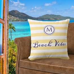 Coussin Vibes de Plage Rayure Jaune Monogrammé Été