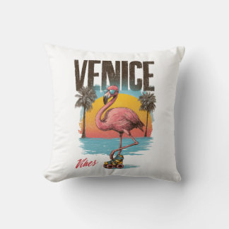 Coussin Vibes de Venise Flamant Rose Rétro Plage Californi