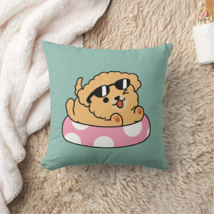 Coussin Vibes d'été Chien - Chiot flottant avec lunettes d