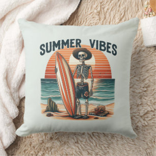 Coussin Vibes d'été Skeleton Surfer Sunset Beach Design