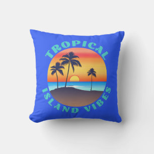 Coussin Vibes d'île tropicale, coucher de soleil avec des