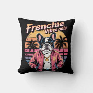 Coussin Vibes Frenchie Uniquement Rétro Coucher de Soleil
