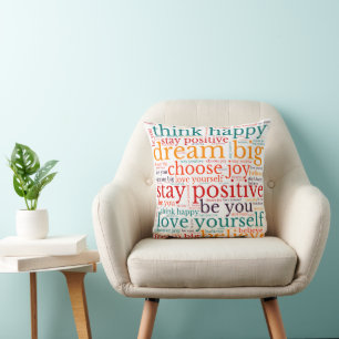 Coussin Vibes positives Motif WordArt Multicolor en blanc
