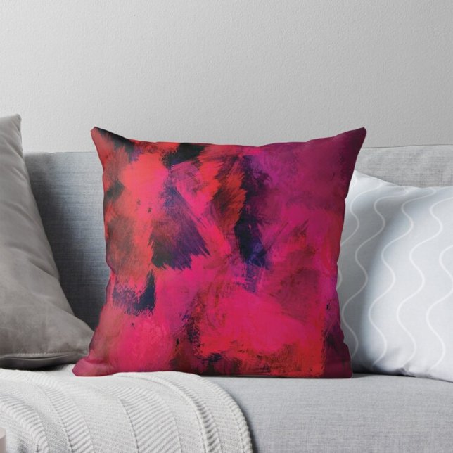 Coussin Vibrant Abstrait Crimson Rouge Chaos Brushstroke (Créateur téléchargé)
