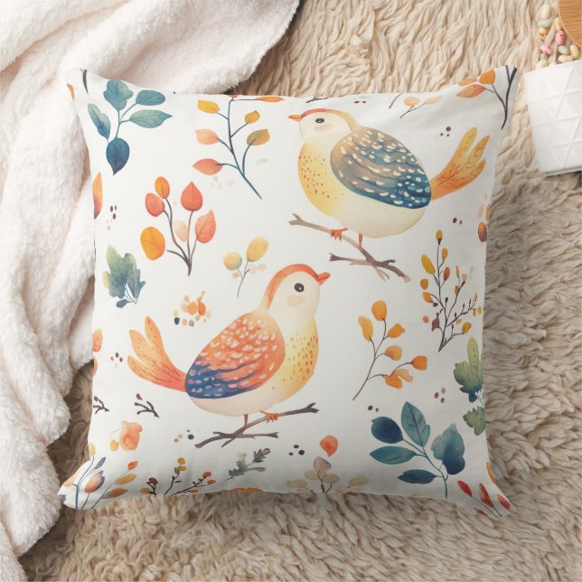 Coussin Vibrant Autumn Turkeys – Whimsical Watercolor (2) (Couverture)