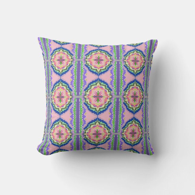 Coussin Vibrant Bloom Kaleidoscope: Pink & Emerald Mandala (Recto)