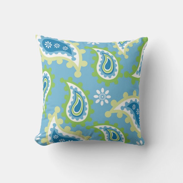 Coussin “Vibrant Blue & Green Paisley Pattern“Vibrant Blue (Recto)