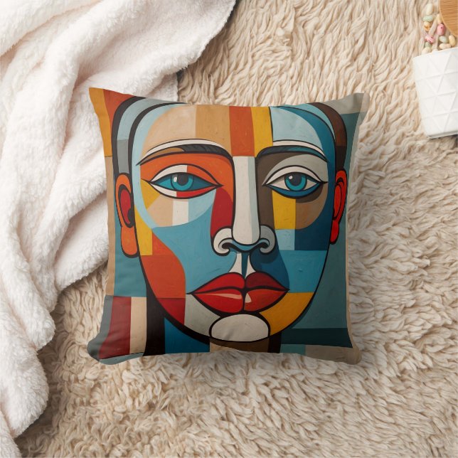 Coussin Vibrant coloré Abstrait peinture de visage (Couverture)