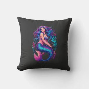 Coussin Vibrant Digital Art of Purple-Haired Mermaid on Co