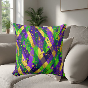 Coussin Vibrant Mardi Gras Violet Vert Or Bandes Cool 