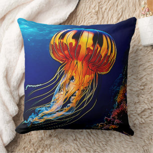 Coussin Vibrant méduse Art sous-marin