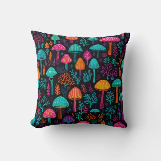 Coussin Vibrant Neon Mushroom Magic: Unique Patterns 