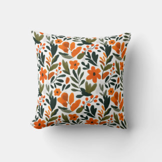 Coussin Vibrant Orange Flowers Spring Floral Pattern Chic