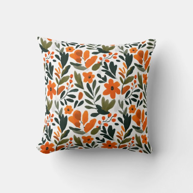 Coussin Vibrant Orange Flowers Spring Floral Pattern Chic (Recto)