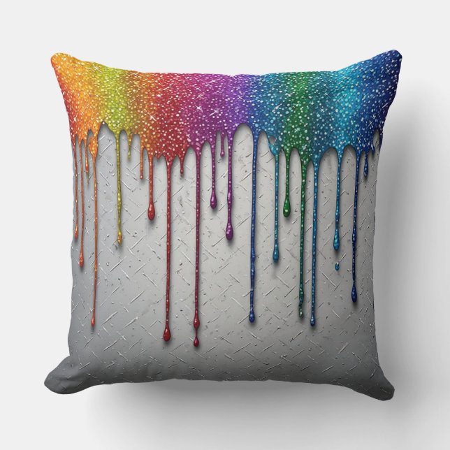 Coussin Vibrant Rainbow Paint Drips (Recto)