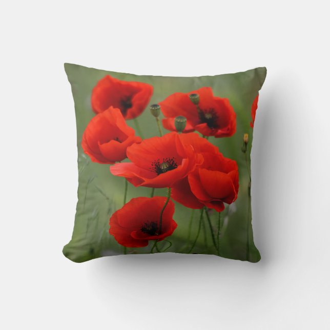 Coussin Vibrant Red Poppies Artistic Floral Throw Pillow (Recto)