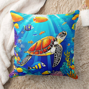 Coussin Vibrant Reef : Le royaume sous-marin de la tortue
